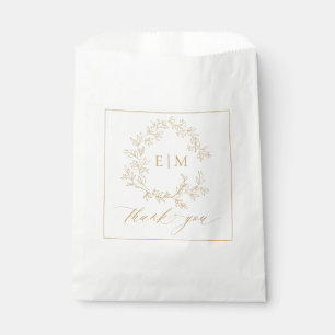Modern Gold Leafy Crest Monogram Wedding Favour Bag