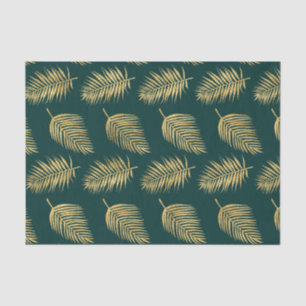 Modern Gold Leaves Against Green Decoupage Tissue Paper