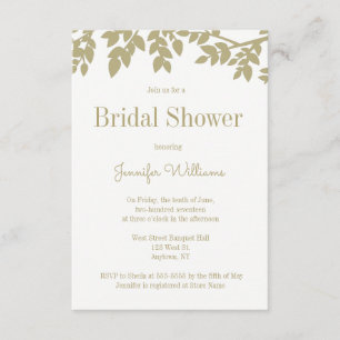 Modern gold leaves bridal shower invitations