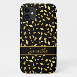 Modern Gold Leaves First Name iIllustrated Pattern iPhone 11 Case
