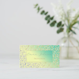 Modern Gold Leopard Print Yellow Mint Design Business Card