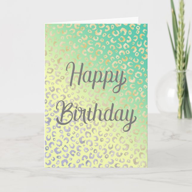 Modern Gold Leopard Print Yellow Mint Design Thank You Card (Front)