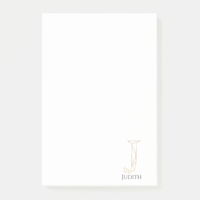 Modern Gold Letter J Monogram Personalised Post-it Notes (Front)