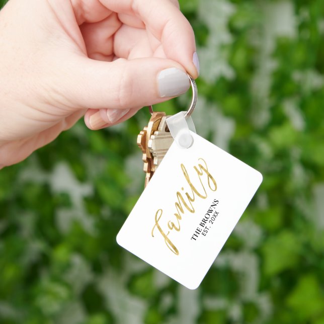 Modern Gold Lettering Family Photo Custom Keychain (Hand)