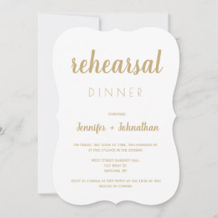Modern gold lettering rehearsal dinner invitations