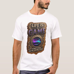 Modern Gold LIFE IS A GAME Artistic Motif T-Shirt