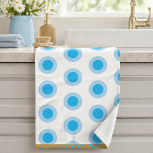 Modern Gold Light Blue White Circle Ring Pattern Bath Towel Set