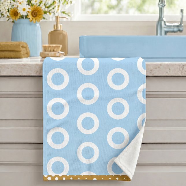 Modern Gold Light Blue White Circle Ring Pattern Bath Towel Set (Creator Uploaded)