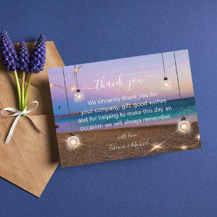 modern gold lights beach wedding thank you white  card