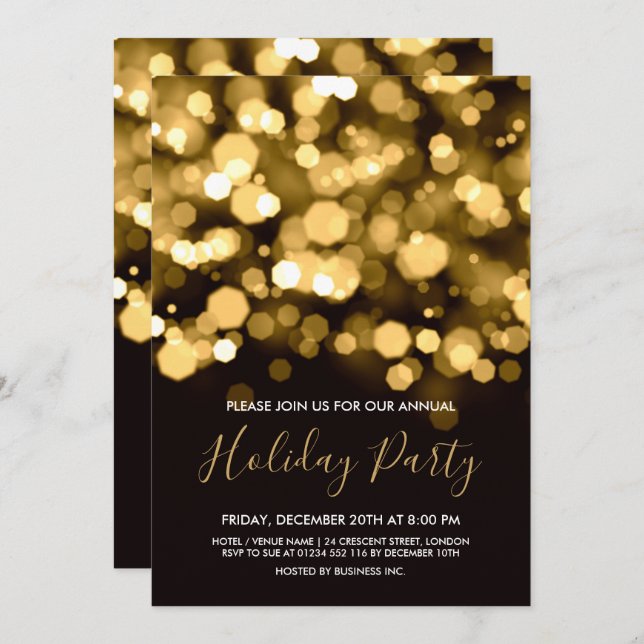 Modern Gold Lights Corporate Holiday Party Invitation (Front/Back)