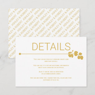 Modern gold line and branch with leaves wedding enclosure card