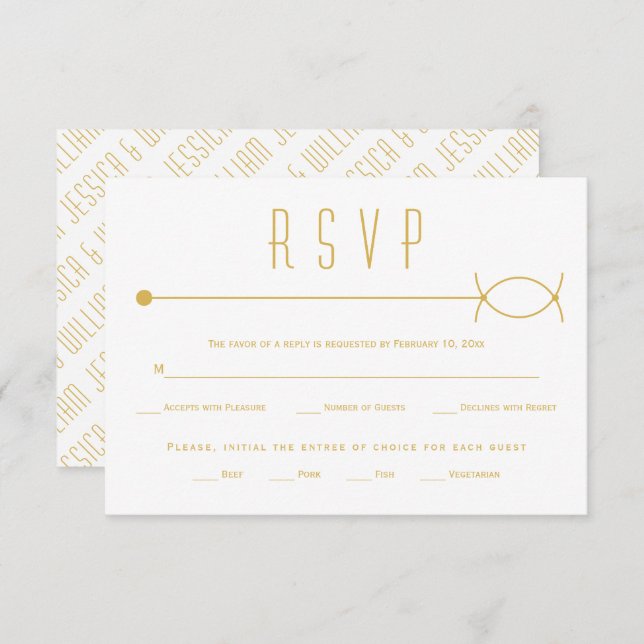 Modern gold line and overlapping circles wedding  RSVP card (Front/Back)