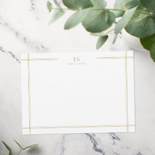 Modern Gold Line Border Monogram Card