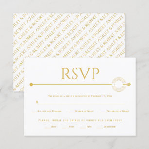Modern gold line with concentric circles wedding RSVP card