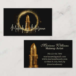 modern gold lipstick makeup artist logo black business card