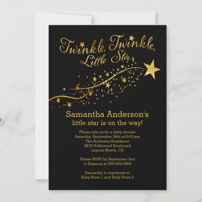 Modern Gold Little Star Baby Shower Invitation (Front)