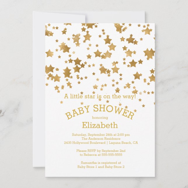 Modern Gold Little Star Baby Shower Invitation (Front)