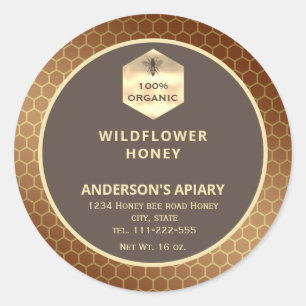 Modern gold logo honey bee honey jar classic round sticker