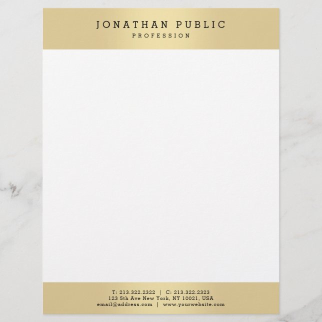 Modern Gold Look Elegant Glamourous Template Trend Custom Letterhead (Front)