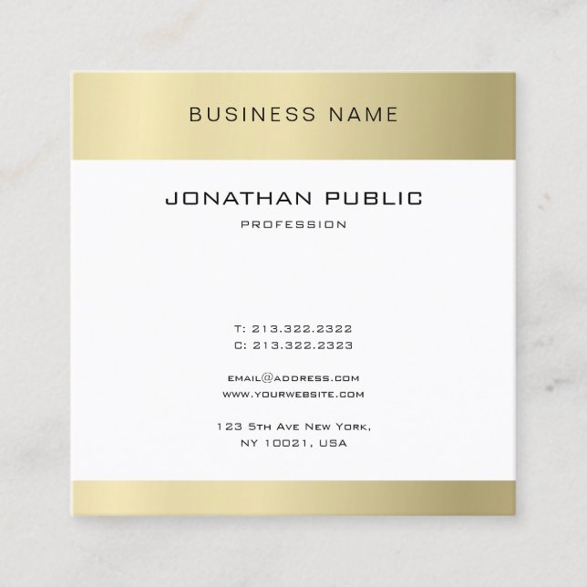 Modern Gold Look Plain Trendy Elegant Minimalist Square Business Card (Front)