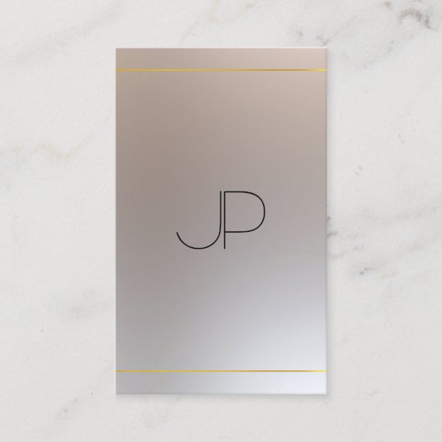 Modern Gold Look Silver Monogrammed Elegant Business Card (Front)