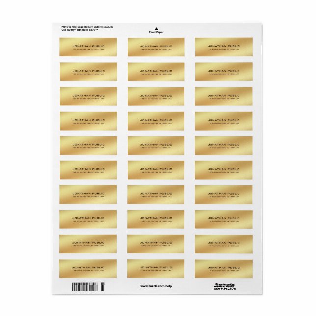 Modern Gold Look Simple Chic Plain Return Address Label (Full Sheet)