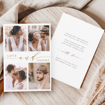 Modern Gold Love & Thanks 4 Photo Wedding