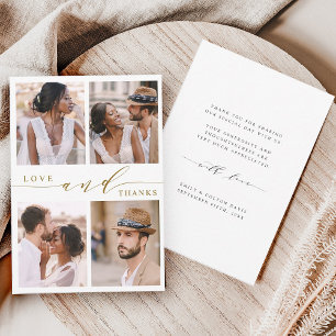 Modern Gold Love & Thanks 4 Photo Wedding Thank You Card