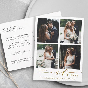 Modern Gold Love &Thanks 4 Photo Wedding Thank You Postcard