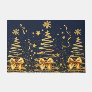 Modern gold luxurious metallic glitter navy blue doormat