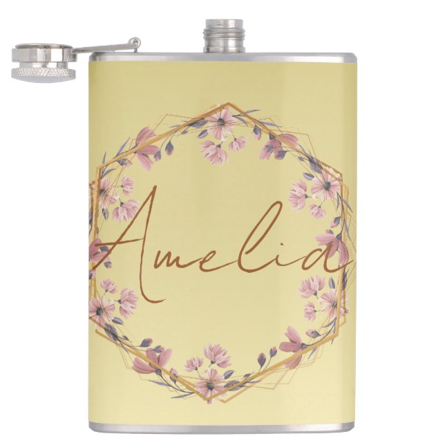 Modern gold Luxury floral watercolor gradient  Hip Flask (Opened)