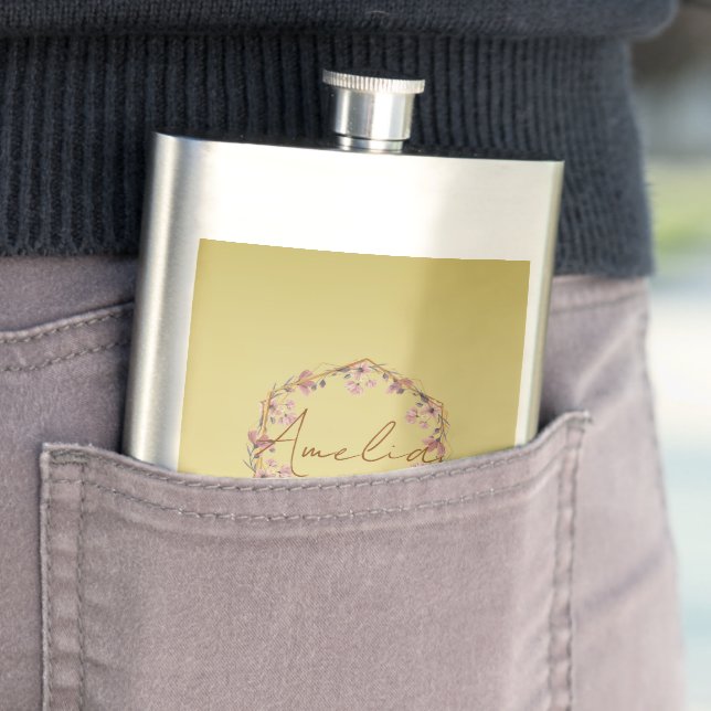 Modern gold Luxury floral watercolor gradient  Hip Flask (In Situ)