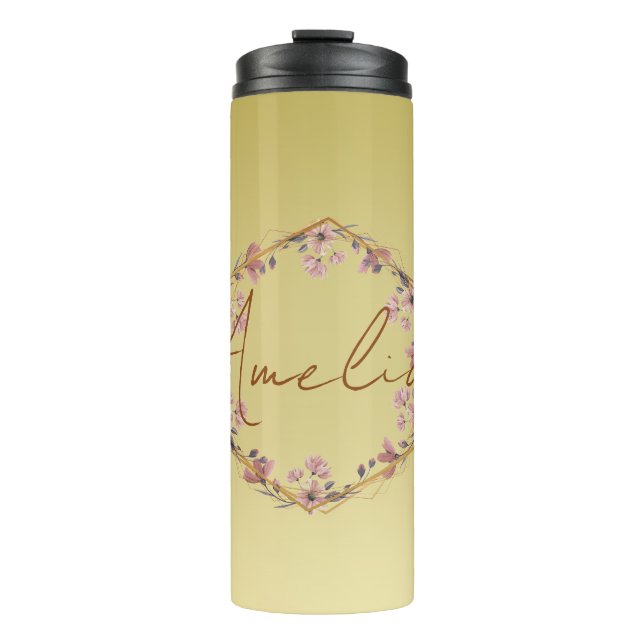 Modern gold Luxury typography floral watercolor gr Thermal Tumbler (Front)
