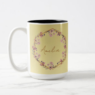 Modern gold Luxury typography floral watercolor gr Two-Tone Coffee Mug