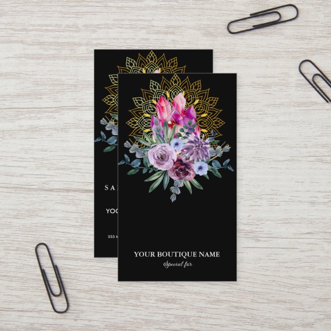 Modern Gold Mandala Crystals Psychic Spa Spiritual Business Card (Front/Back In Situ)