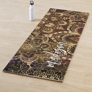 Modern Gold Mandala Pattern Custom Name Yoga Mat