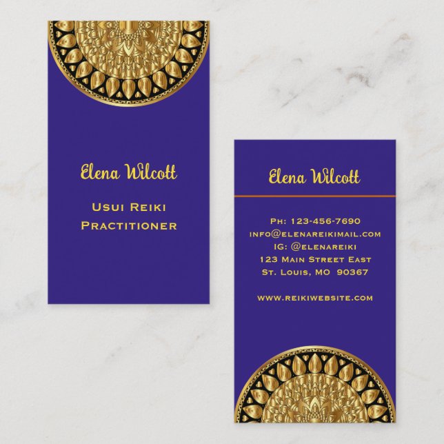 Modern Gold Mandala Reiki Energy Healing Wellness Business Card (Front/Back)