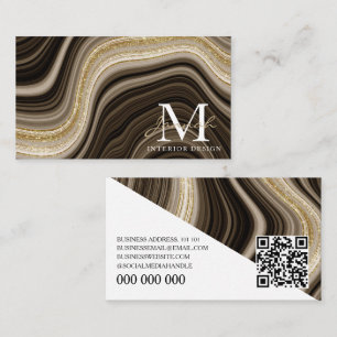 Modern Gold Marble Abstract Wave Interior Design Business Card