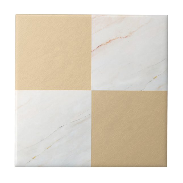 Modern Gold Marble Geometric Chequered Ceramic Tile (Front)