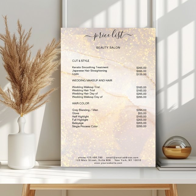 Modern Gold Marble Glitter Salon Price List Poster (Creator Uploaded)