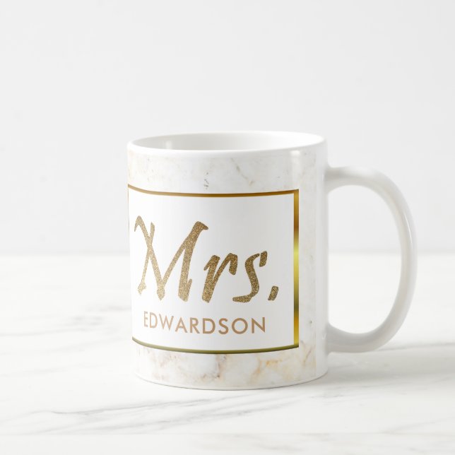 Modern gold & marble Mrs. personalised wedding Coffee Mug (Right)