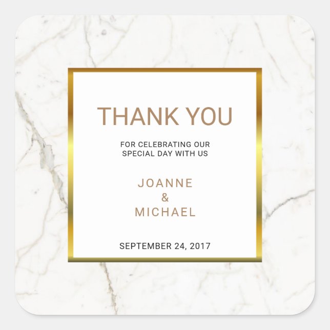 Modern Gold Marble Wedding Thank You Favour Square Sticker (Front)