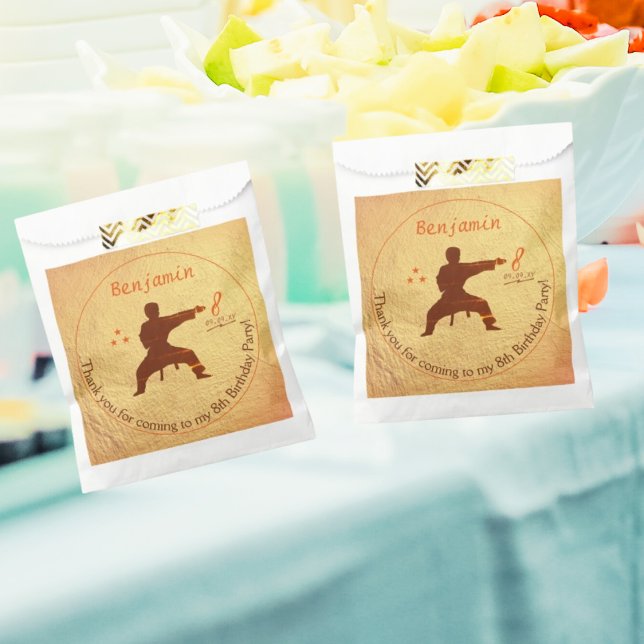  Modern Gold Martial Arts Karate Kids 8th Birthday Favour Bag (Creator Uploaded)