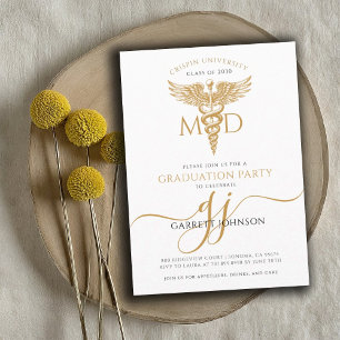 Modern Gold MD Doctor Graduation Party Invitation