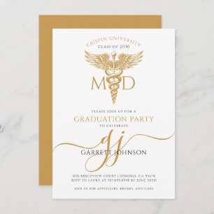Modern Gold MD Doctor Graduation Party Invitation