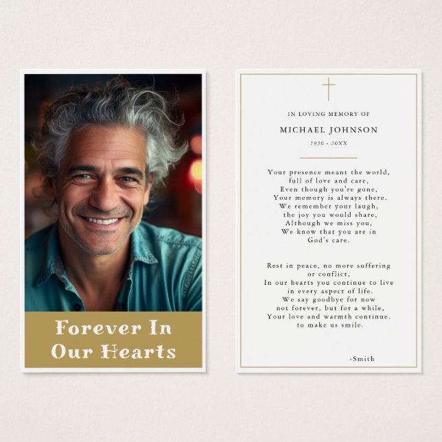 Modern Gold Memorial Catholic Photo Prayer Card (Front & Back)