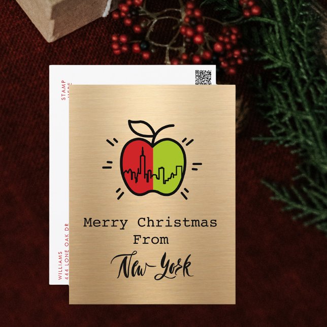 Modern Gold Merry Christmas From New York Holiday Postcard (Creator Uploaded)