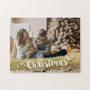 Modern Gold Merry Christmas Jigsaw Puzzle