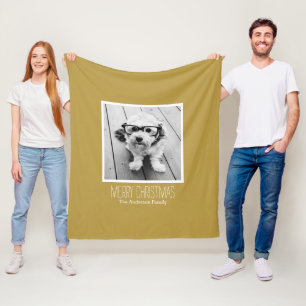 Modern Gold Merry Christmas One Photo Fleece Blanket
