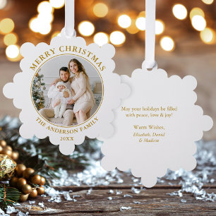 Modern Gold Merry Christmas Photo Tree Decoration Card